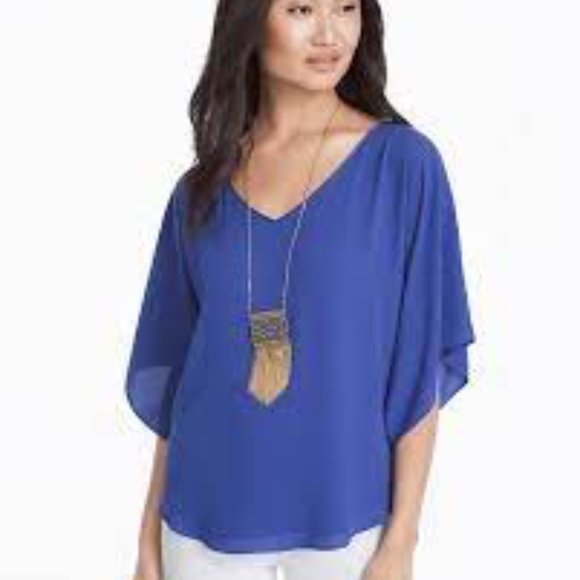 WHBM Lace-Up Back Kimono Blouse in Ultramarine size xs EUC - Picture 2 of 9